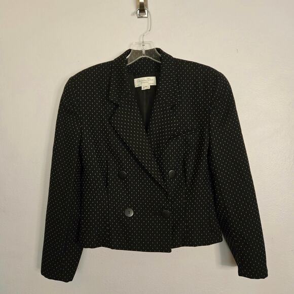 Christian Dior Jackets & Blazers - Vintage Christian Dior 80s Wool Blazer 6 Black White Dot Cropped Double Breasted